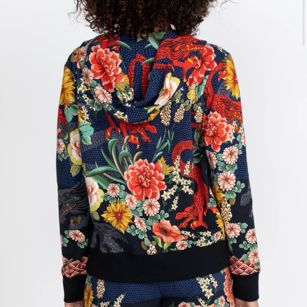 Johnny Was Navy Floral Zip Hoodie with Red, Yellow & Pink Accents - Picture 5 of 10